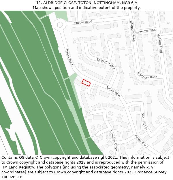 11, ALDRIDGE CLOSE, TOTON, NOTTINGHAM, NG9 6JA: Location map and indicative extent of plot