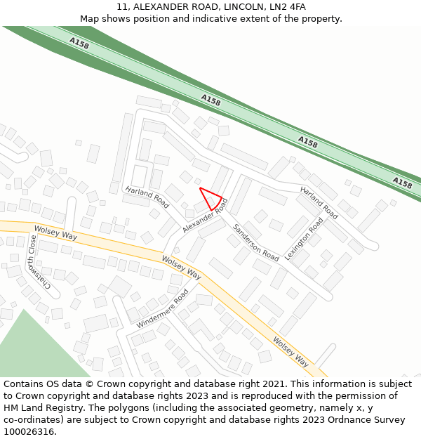 11, ALEXANDER ROAD, LINCOLN, LN2 4FA: Location map and indicative extent of plot