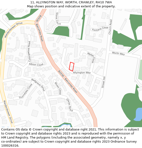 11, ALLYINGTON WAY, WORTH, CRAWLEY, RH10 7WA: Location map and indicative extent of plot