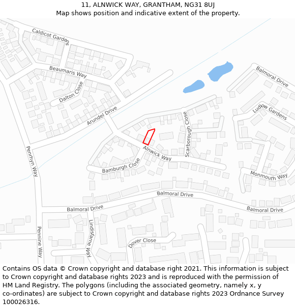 11, ALNWICK WAY, GRANTHAM, NG31 8UJ: Location map and indicative extent of plot