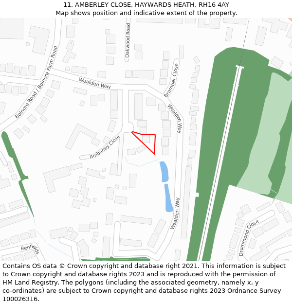 11, AMBERLEY CLOSE, HAYWARDS HEATH, RH16 4AY: Location map and indicative extent of plot