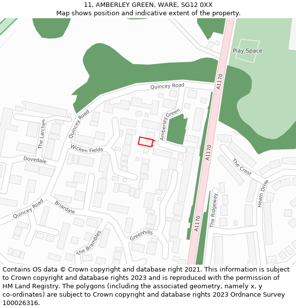 11, AMBERLEY GREEN, WARE, SG12 0XX: Location map and indicative extent of plot