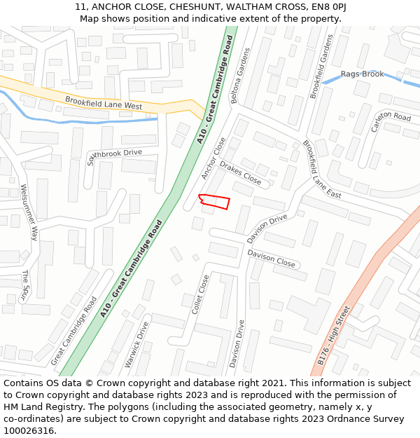 11, ANCHOR CLOSE, CHESHUNT, WALTHAM CROSS, EN8 0PJ: Location map and indicative extent of plot