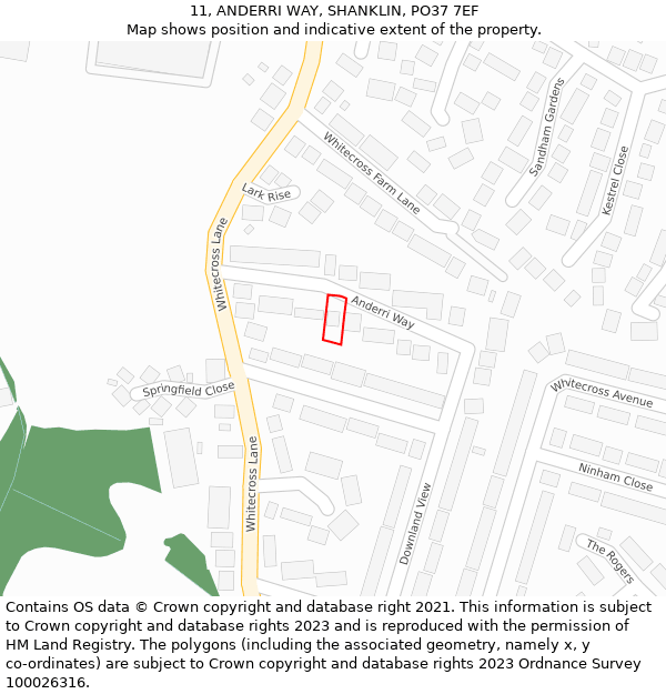 11, ANDERRI WAY, SHANKLIN, PO37 7EF: Location map and indicative extent of plot