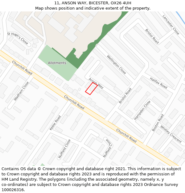 11, ANSON WAY, BICESTER, OX26 4UH: Location map and indicative extent of plot