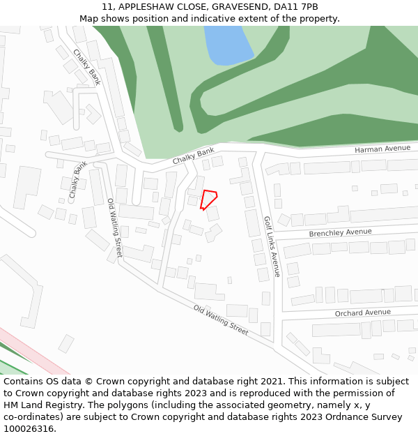 11, APPLESHAW CLOSE, GRAVESEND, DA11 7PB: Location map and indicative extent of plot