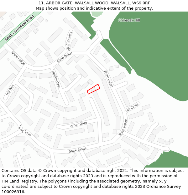 11, ARBOR GATE, WALSALL WOOD, WALSALL, WS9 9RF: Location map and indicative extent of plot