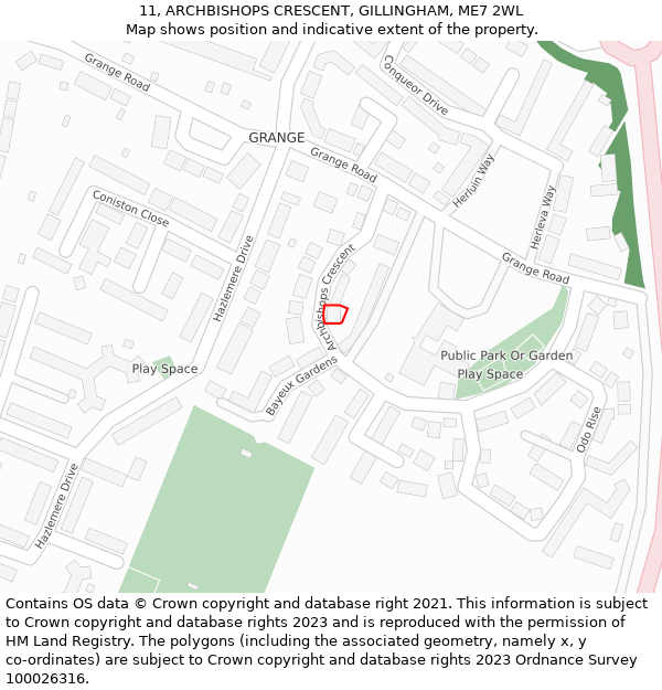 11, ARCHBISHOPS CRESCENT, GILLINGHAM, ME7 2WL: Location map and indicative extent of plot