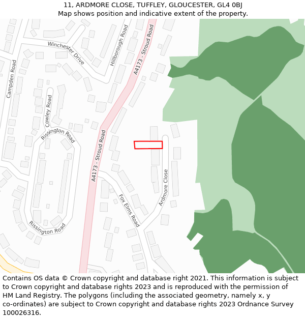 11, ARDMORE CLOSE, TUFFLEY, GLOUCESTER, GL4 0BJ: Location map and indicative extent of plot