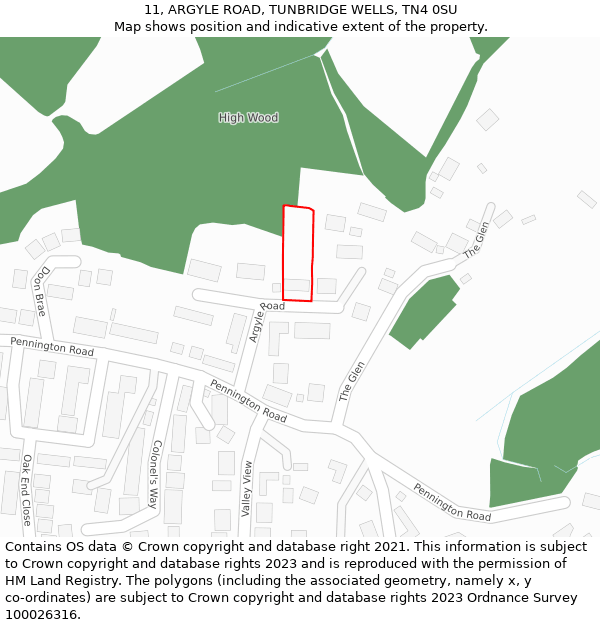 11, ARGYLE ROAD, TUNBRIDGE WELLS, TN4 0SU: Location map and indicative extent of plot