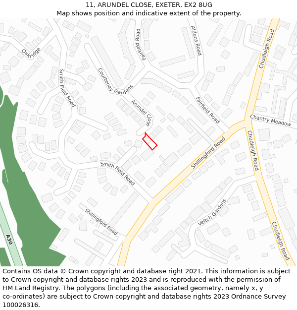 11, ARUNDEL CLOSE, EXETER, EX2 8UG: Location map and indicative extent of plot