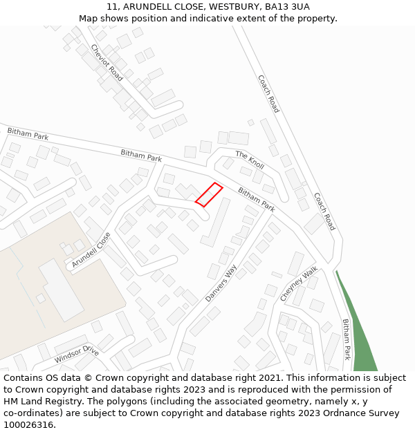 11, ARUNDELL CLOSE, WESTBURY, BA13 3UA: Location map and indicative extent of plot