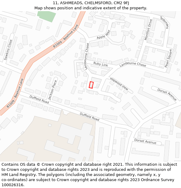 11, ASHMEADS, CHELMSFORD, CM2 9FJ: Location map and indicative extent of plot