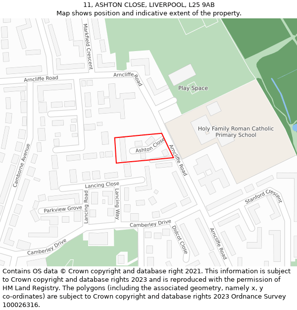 11, ASHTON CLOSE, LIVERPOOL, L25 9AB: Location map and indicative extent of plot