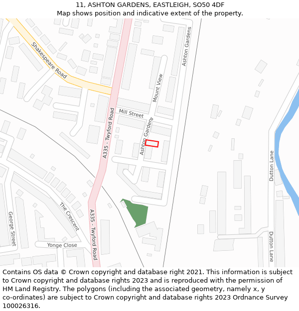 11, ASHTON GARDENS, EASTLEIGH, SO50 4DF: Location map and indicative extent of plot