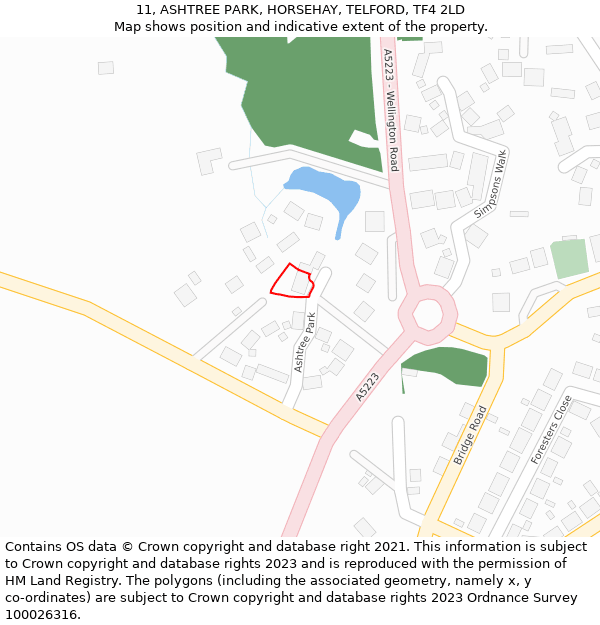 11, ASHTREE PARK, HORSEHAY, TELFORD, TF4 2LD: Location map and indicative extent of plot
