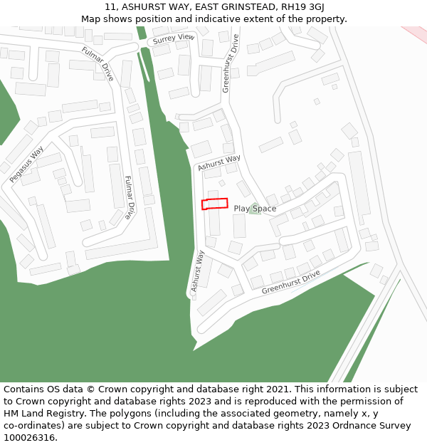 11, ASHURST WAY, EAST GRINSTEAD, RH19 3GJ: Location map and indicative extent of plot