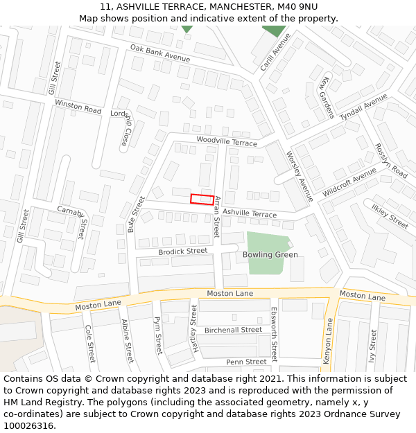 11, ASHVILLE TERRACE, MANCHESTER, M40 9NU: Location map and indicative extent of plot