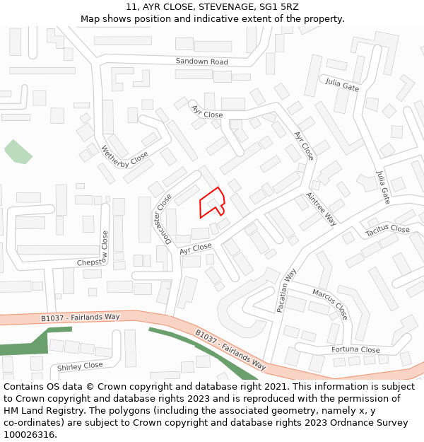 11, AYR CLOSE, STEVENAGE, SG1 5RZ: Location map and indicative extent of plot