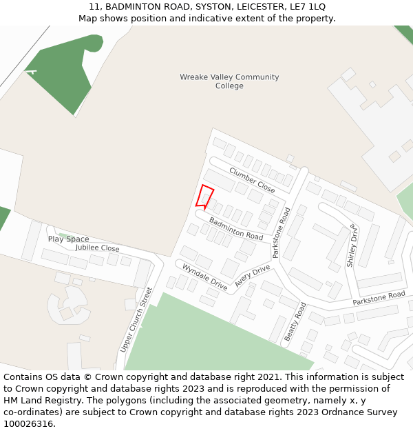 11, BADMINTON ROAD, SYSTON, LEICESTER, LE7 1LQ: Location map and indicative extent of plot