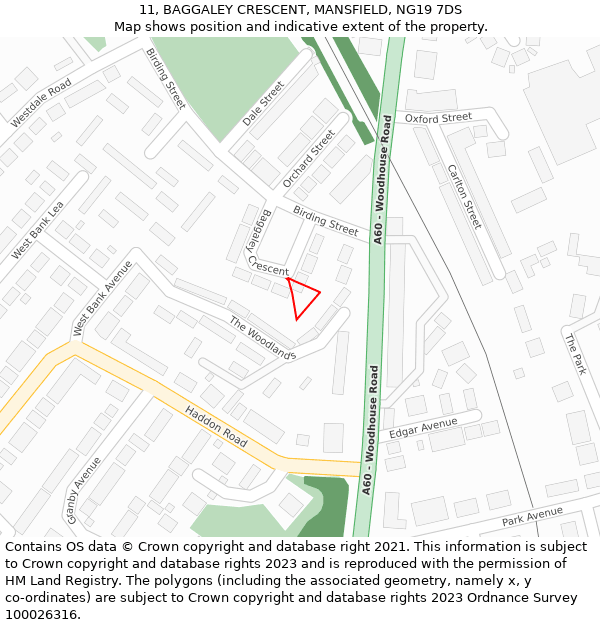 11, BAGGALEY CRESCENT, MANSFIELD, NG19 7DS: Location map and indicative extent of plot