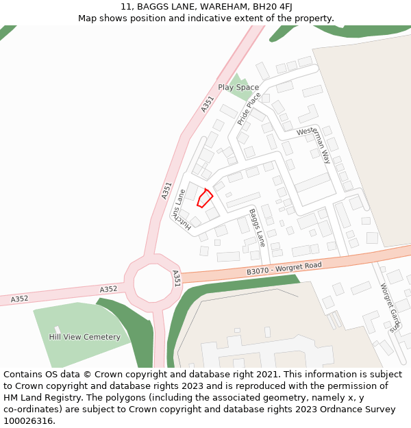 11, BAGGS LANE, WAREHAM, BH20 4FJ: Location map and indicative extent of plot