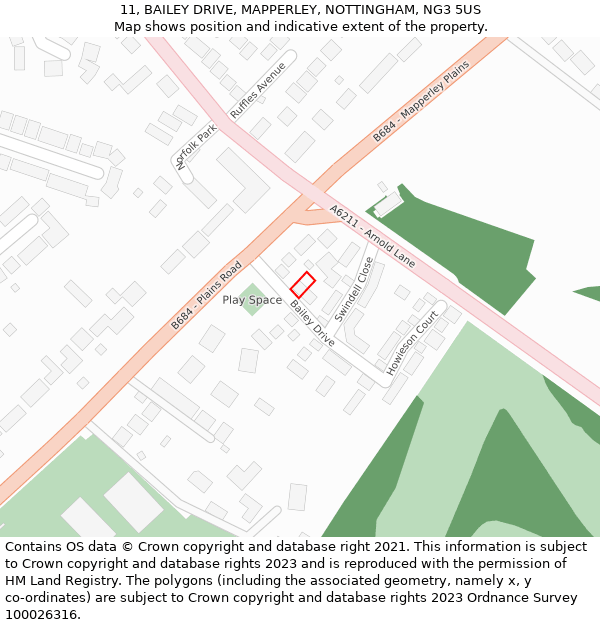 11, BAILEY DRIVE, MAPPERLEY, NOTTINGHAM, NG3 5US: Location map and indicative extent of plot