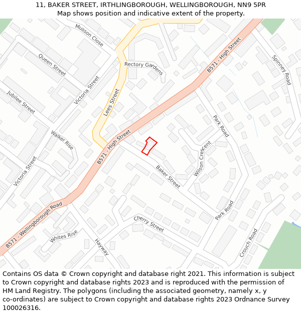 11, BAKER STREET, IRTHLINGBOROUGH, WELLINGBOROUGH, NN9 5PR: Location map and indicative extent of plot
