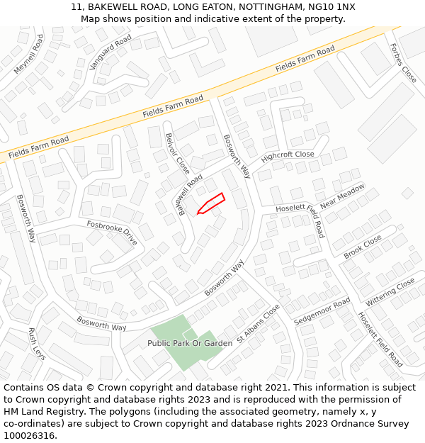 11, BAKEWELL ROAD, LONG EATON, NOTTINGHAM, NG10 1NX: Location map and indicative extent of plot