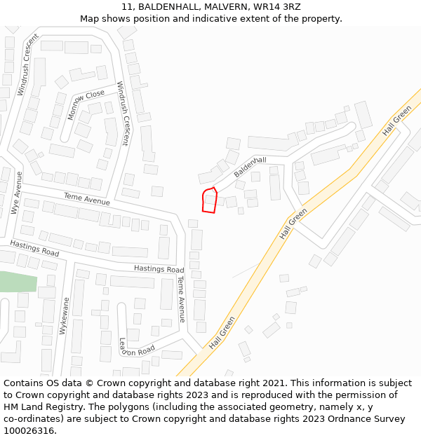 11, BALDENHALL, MALVERN, WR14 3RZ: Location map and indicative extent of plot
