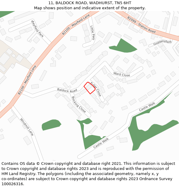 11, BALDOCK ROAD, WADHURST, TN5 6HT: Location map and indicative extent of plot