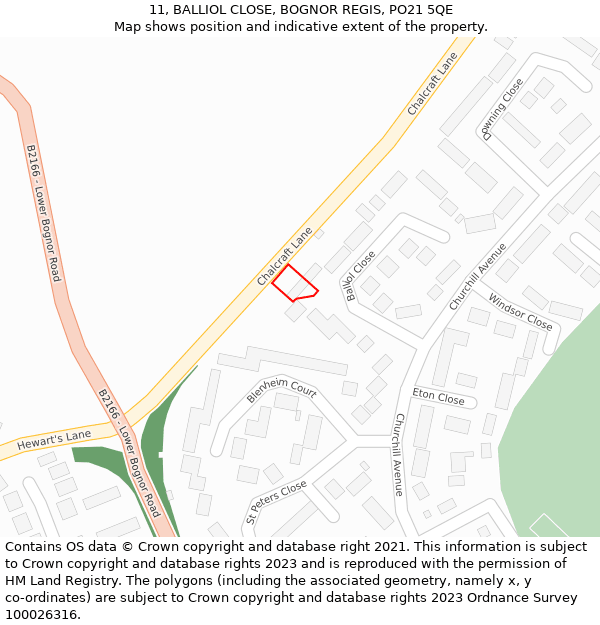 11, BALLIOL CLOSE, BOGNOR REGIS, PO21 5QE: Location map and indicative extent of plot