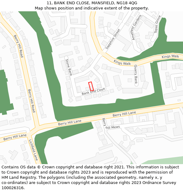 11, BANK END CLOSE, MANSFIELD, NG18 4QG: Location map and indicative extent of plot