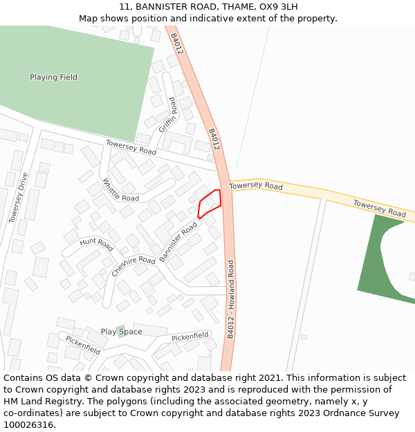 11, BANNISTER ROAD, THAME, OX9 3LH: Location map and indicative extent of plot