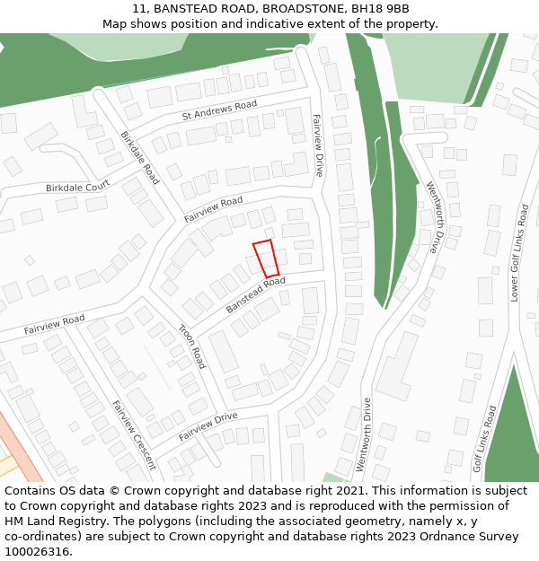 11, BANSTEAD ROAD, BROADSTONE, BH18 9BB: Location map and indicative extent of plot