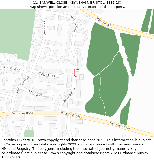 11, BANWELL CLOSE, KEYNSHAM, BRISTOL, BS31 1JX: Location map and indicative extent of plot