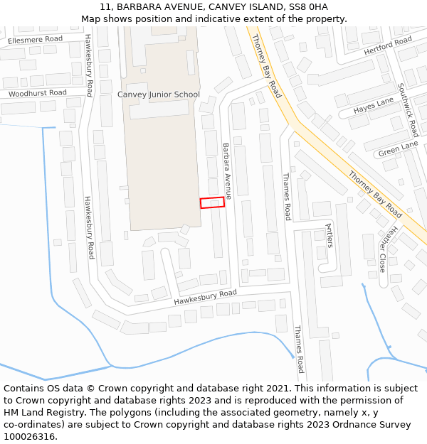 11, BARBARA AVENUE, CANVEY ISLAND, SS8 0HA: Location map and indicative extent of plot