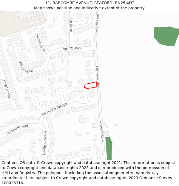 11, BARCOMBE AVENUE, SEAFORD, BN25 4DT: Location map and indicative extent of plot