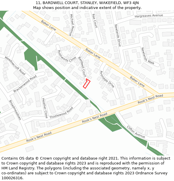 11, BARDWELL COURT, STANLEY, WAKEFIELD, WF3 4JN: Location map and indicative extent of plot