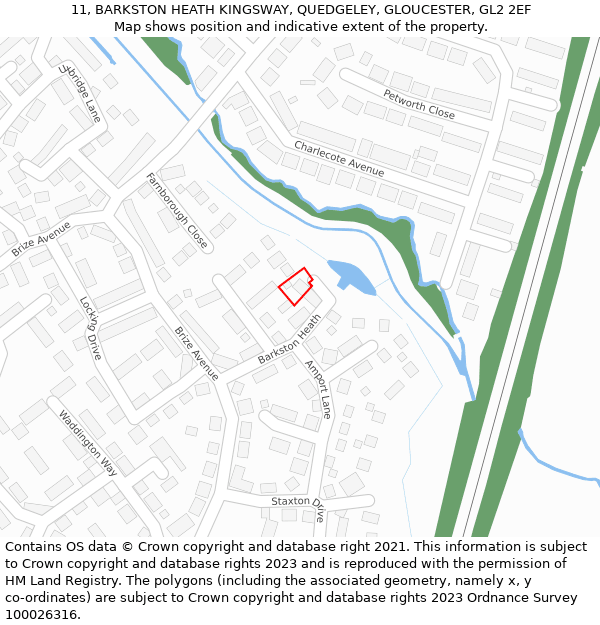 11, BARKSTON HEATH KINGSWAY, QUEDGELEY, GLOUCESTER, GL2 2EF: Location map and indicative extent of plot