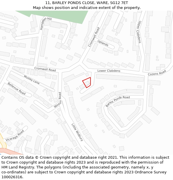 11, BARLEY PONDS CLOSE, WARE, SG12 7ET: Location map and indicative extent of plot