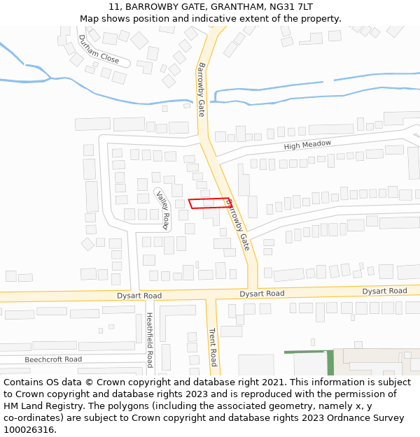 11, BARROWBY GATE, GRANTHAM, NG31 7LT: Location map and indicative extent of plot