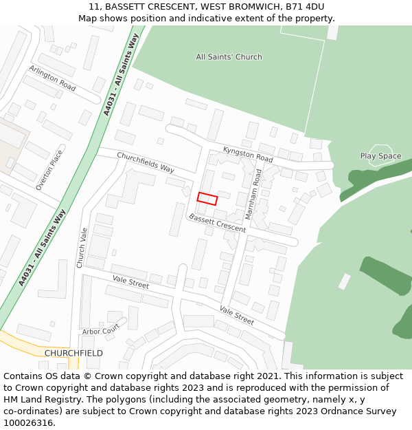 11, BASSETT CRESCENT, WEST BROMWICH, B71 4DU: Location map and indicative extent of plot