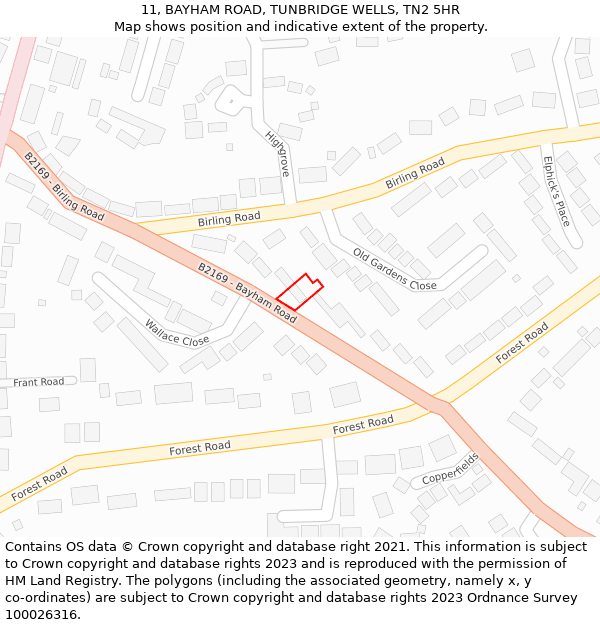 11, BAYHAM ROAD, TUNBRIDGE WELLS, TN2 5HR: Location map and indicative extent of plot