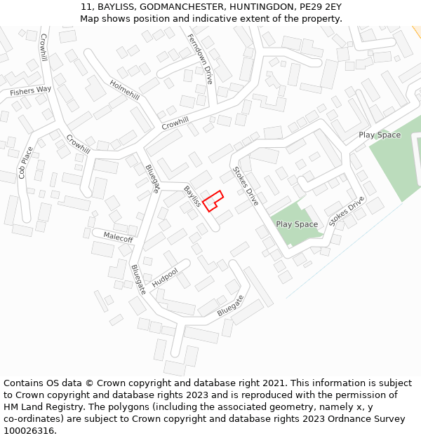 11, BAYLISS, GODMANCHESTER, HUNTINGDON, PE29 2EY: Location map and indicative extent of plot