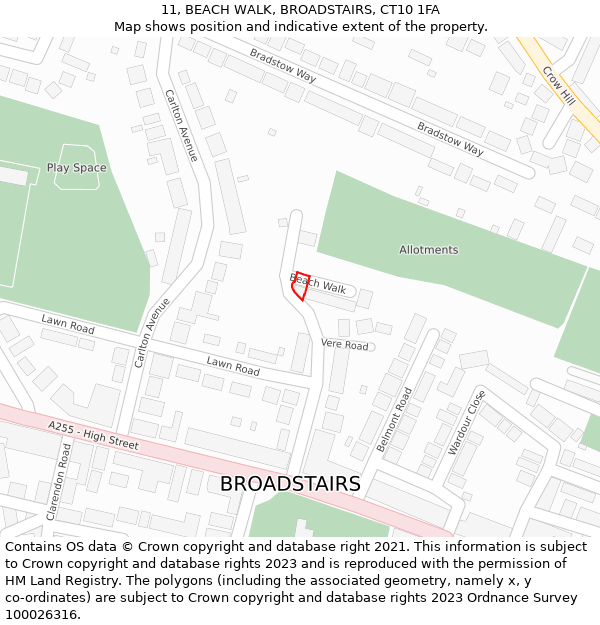 11, BEACH WALK, BROADSTAIRS, CT10 1FA: Location map and indicative extent of plot