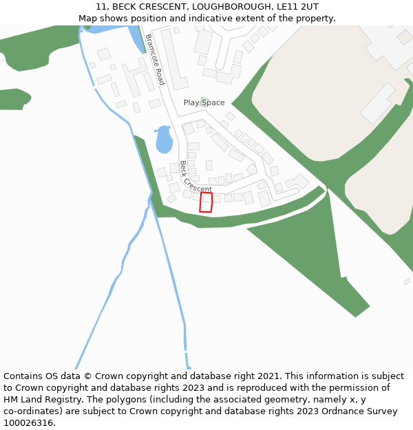 11, BECK CRESCENT, LOUGHBOROUGH, LE11 2UT: Location map and indicative extent of plot