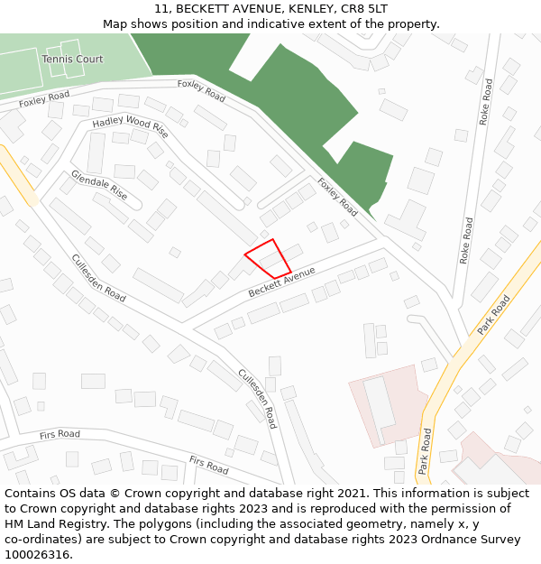 11, BECKETT AVENUE, KENLEY, CR8 5LT: Location map and indicative extent of plot