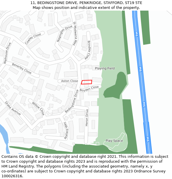 11, BEDINGSTONE DRIVE, PENKRIDGE, STAFFORD, ST19 5TE: Location map and indicative extent of plot