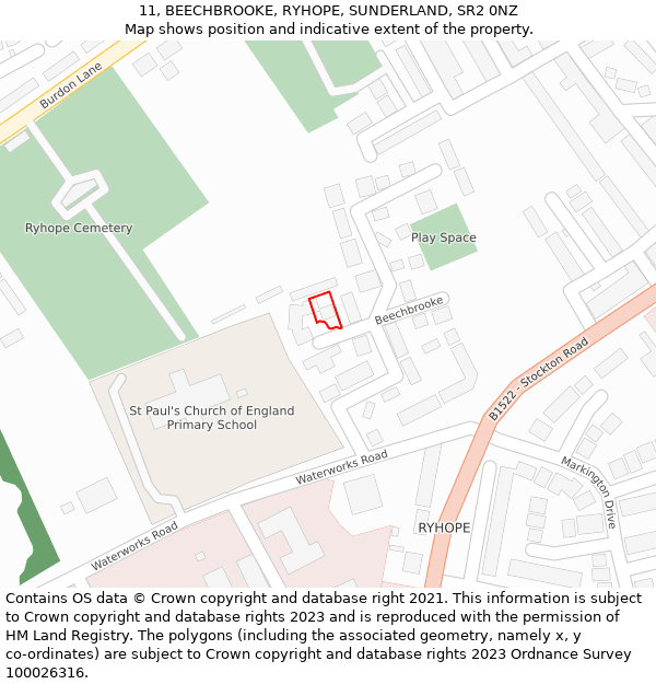 11, BEECHBROOKE, RYHOPE, SUNDERLAND, SR2 0NZ: Location map and indicative extent of plot